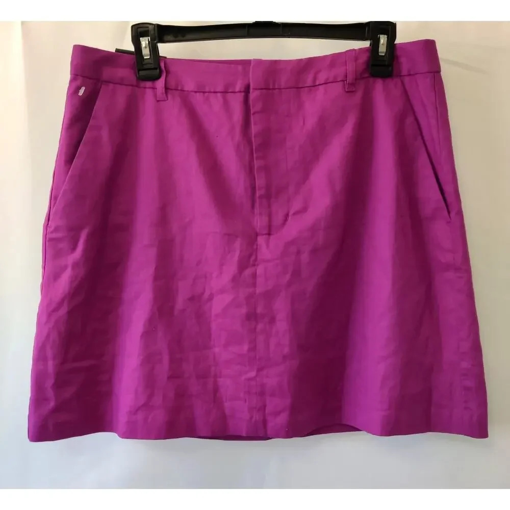 Banana Republic Linen Blend Mini Skirt Sz 14 Magenta Pockets‎ Lined
